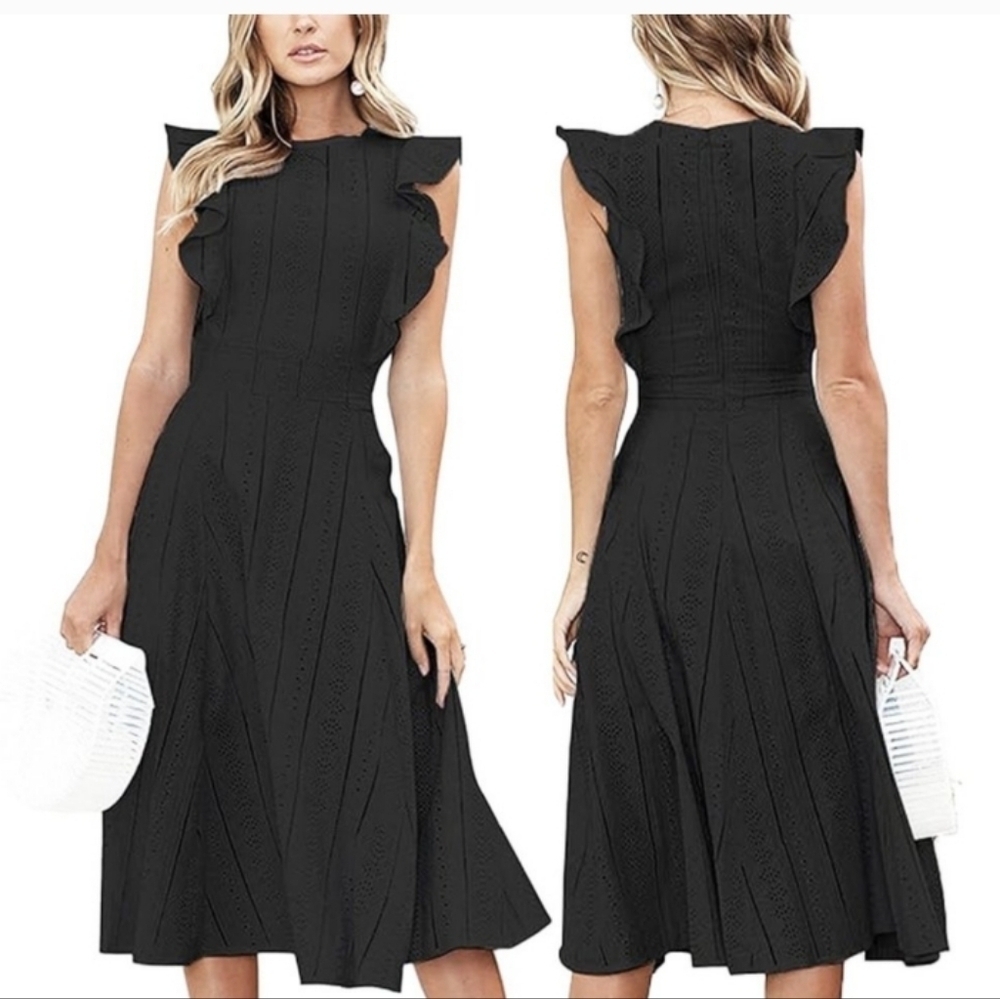 Ecowish Eyelet Ruffle Cap Sleeve Cotton Garden Girl Coquette Girl A Line Dress L